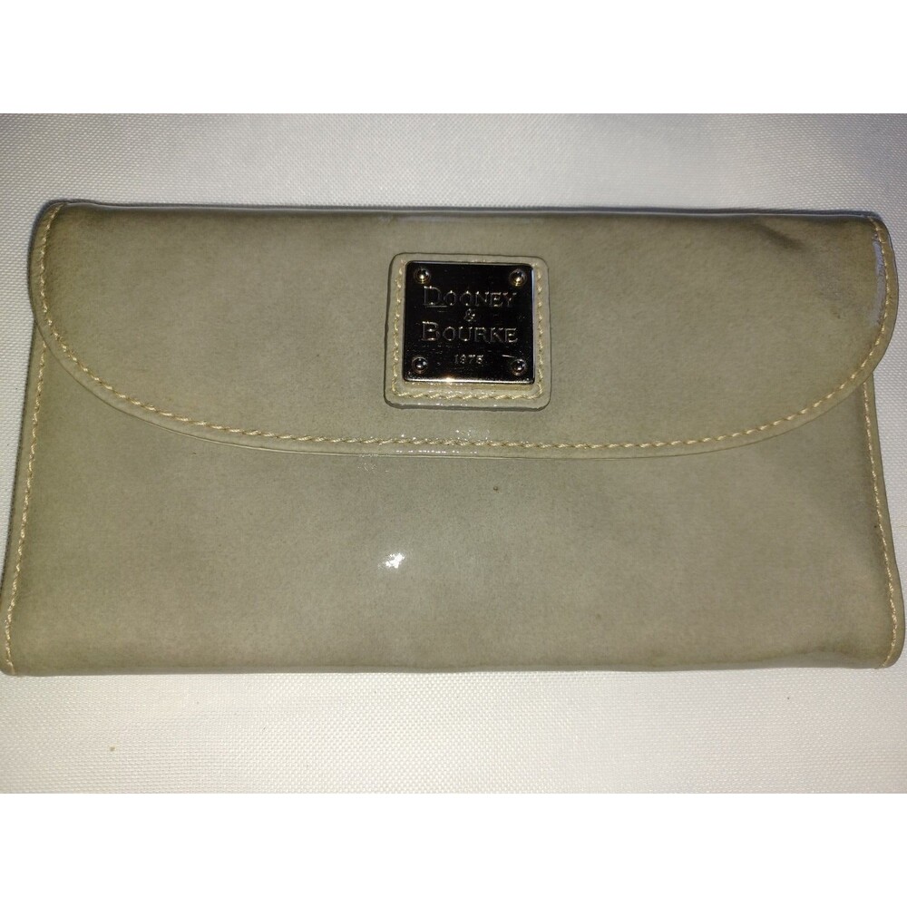 Dooney & Bourke Patent Leather Large Wallet Credit Card Beige Gray Shiny